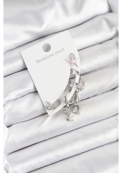 Bfs Pirinç Gümüş Renk Set Küpe