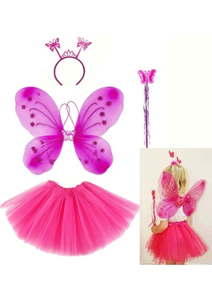 Bfs Fuşya Kelebek Kostümü - Fuşya Kelebek Kostüm Aksesuar Seti 4 Parça