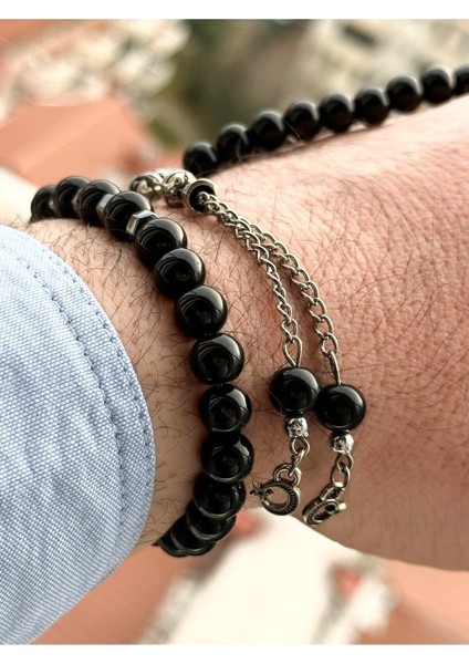 Erkekler Için Siyah Tespih ve Bileklik Seti, Şık ve Zarif Takım