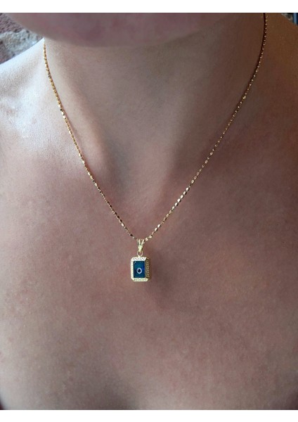 925S Gümüş Kare Nazar Kolye, Pul Zincir, Şık ve Zarif Takı