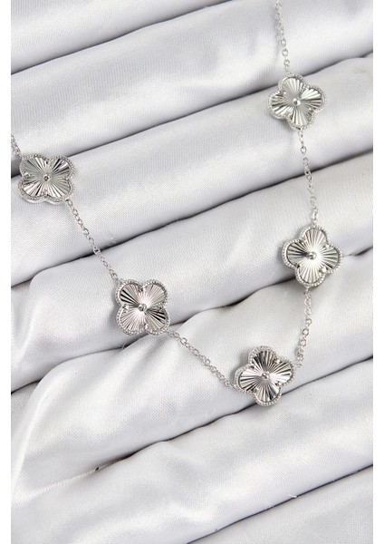 Bfs Pirinç Vıp Yonca Model Gümüş Renk Kadın Kolye