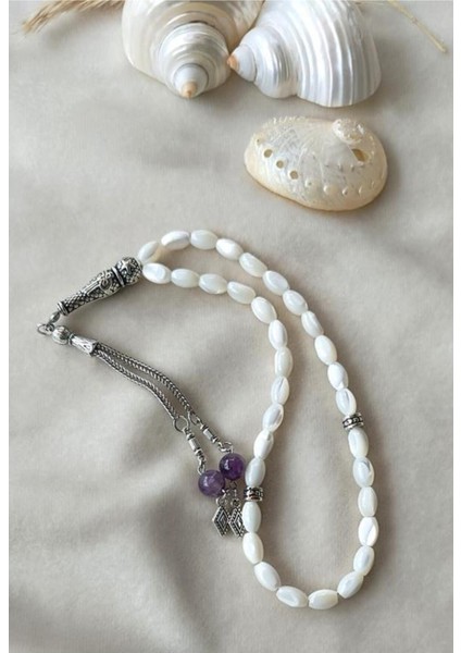 Beyaz Sedef Ametist 33’lü Arpa Kesim Tesbih Püskül ile Şıklık ve Zarafet fırsatları