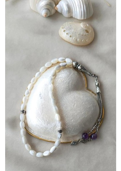 Beyaz Sedef Ametist 33’lü Arpa Kesim Tesbih Püskül ile Şıklık ve Zarafet indirimleri