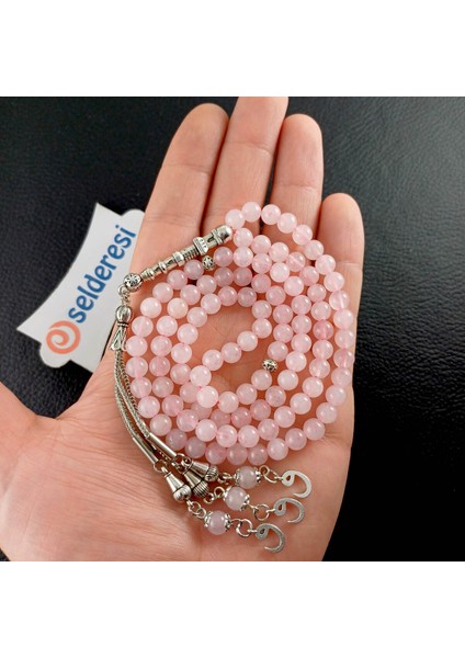 Pembe Kuvars 6mm Doğaltaş Tesbih, Dua ve Zikir Için, Zarif ve Şık Tasarım