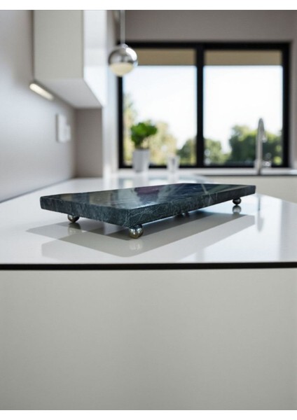 40X20 cm Doğal Siyah Mermer Sunum Tabağı, Şık ve Dayanıklı Taş Tasarım