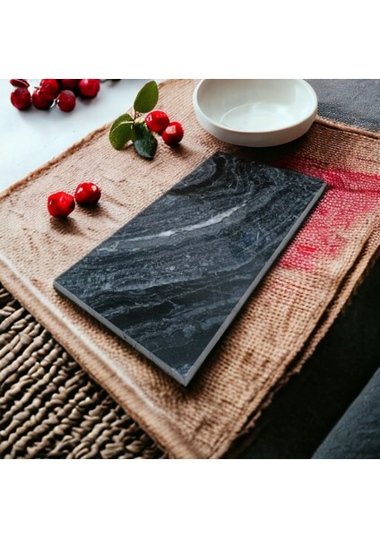 40X20 cm Doğal Siyah Mermer Sunum Tabağı, Şık ve Dayanıklı Taş Tasarım fiyatları
