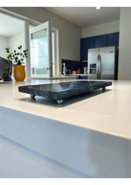 40X20 cm Doğal Siyah Mermer Sunum Tabağı, Şık ve Dayanıklı Taş Tasarım