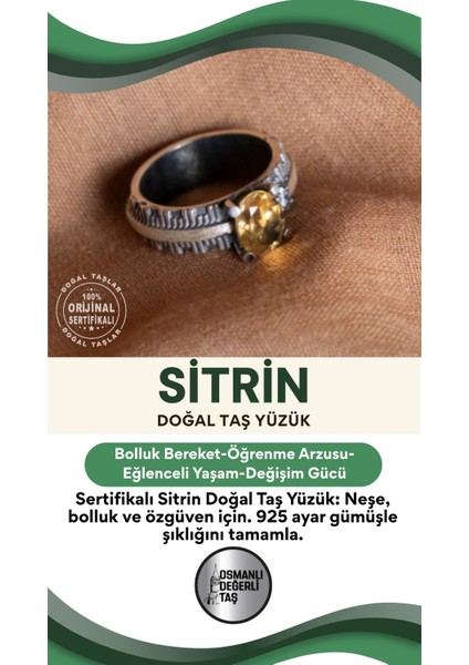 Doğal Sitrin Taşlı 925 Ayar Gümüş Yüzük, Şık ve Zarif Takı Seçeneği