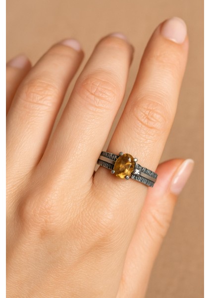 Doğal Sitrin Taşlı 925 Ayar Gümüş Yüzük, Şık ve Zarif Takı Seçeneği fiyatları