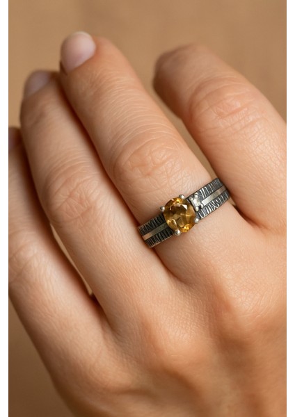 Doğal Sitrin Taşlı 925 Ayar Gümüş Yüzük, Şık ve Zarif Takı Seçeneği modelleri