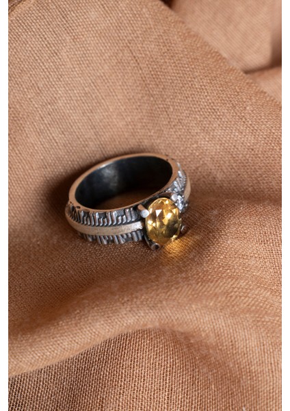 Doğal Sitrin Taşlı 925 Ayar Gümüş Yüzük, Şık ve Zarif Takı Seçeneği