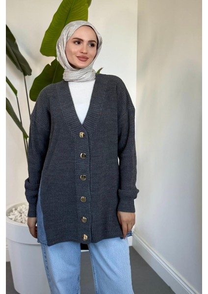 Ritim Yan Arka Kotlu Hırka Gri