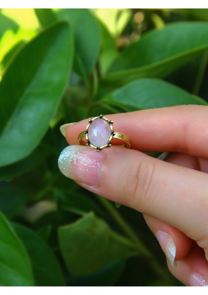 Doğal Taş Pembe Kuvars Kadın Ayarlanabilir Yüzük, Antik Tarz, Şık ve Zarif Tasarım modelleri