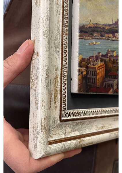 Renkli Taş Duvar Tablo, 30X30 Cm, Istanbul Galata Manzarası, Şık Dekorasyon. indirimleri