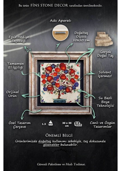 Renkli Taş Duvar Tablo, 30X30 Cm, Istanbul Galata Manzarası, Şık Dekorasyon.