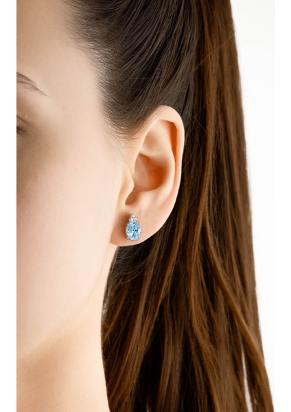 Parlak Mavi Taşlı 18 Ayar Beyaz Altın Kaplamalı Gümüş Küpe fiyatları