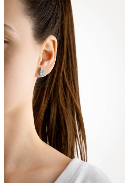 Parlak Mavi Taşlı 18 Ayar Beyaz Altın Kaplamalı Gümüş Küpe modelleri