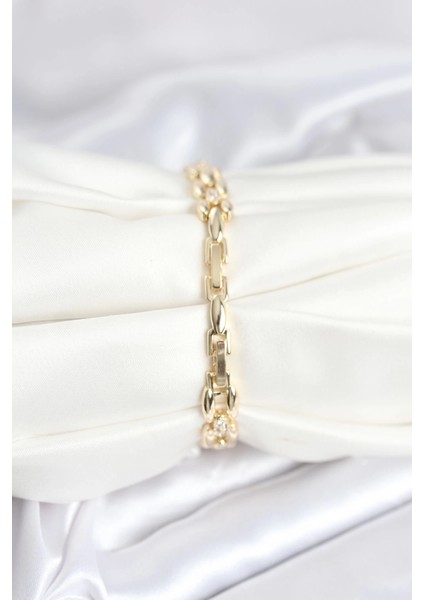 Bfs Pirinç Gold Renk Zincir Model Zirkon Taşlı Kadın Bileklik fiyatları