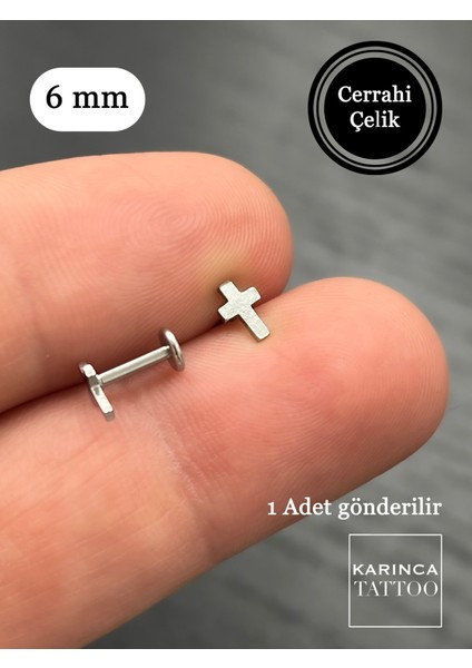 Gümüş Haç Piercing, Cerrahi Çelik, Burun, Kıkırdak, Helix, Tragus, Conch, Küpe