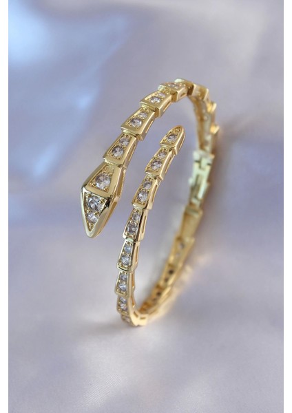 Bfs Vıp Seri Yılan Model Gold Renk Kadın Kelepçe Bileklik