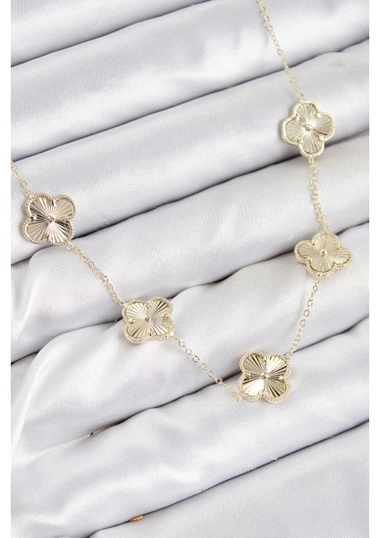 Bfs Pirinç Vıp Yonca Model Gold Renk Kadın Kolye