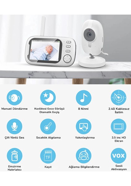 Gece Görüşlü Bebek Odası Kamera Sıcaklık Uyarısı Izleme Ekranı modelleri