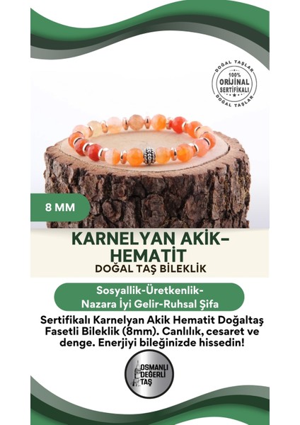 Çok Renkli Akik Hematit Doğal Taş Fasetli Bileklik 8 Mm, Şık ve Enerji Dolu Takı