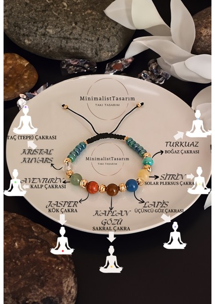 Renkli 7 Çakra Doğal Taş Bileklik, Enerji ve Denge Bilekliği