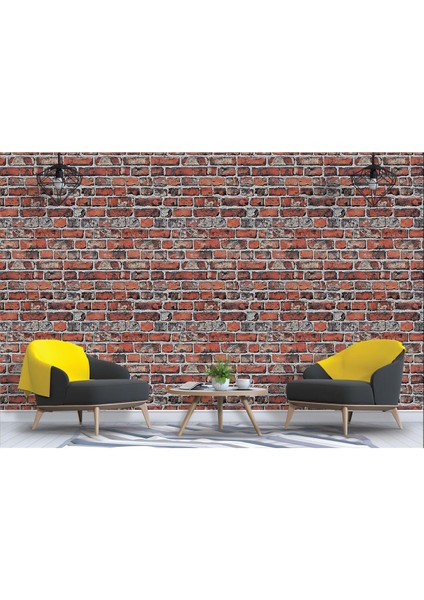 3D Ateş Tuğla Desenli, Silinebilir Duvar Kağıdı, 5,3 M², Şık ve Dayanıklı Tasarım fırsatları