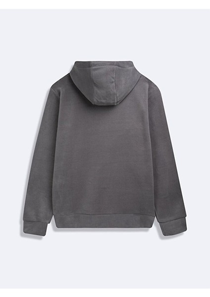 Fermuarlı Kapüşonlu Basıc Gri Sweatshırt modelleri