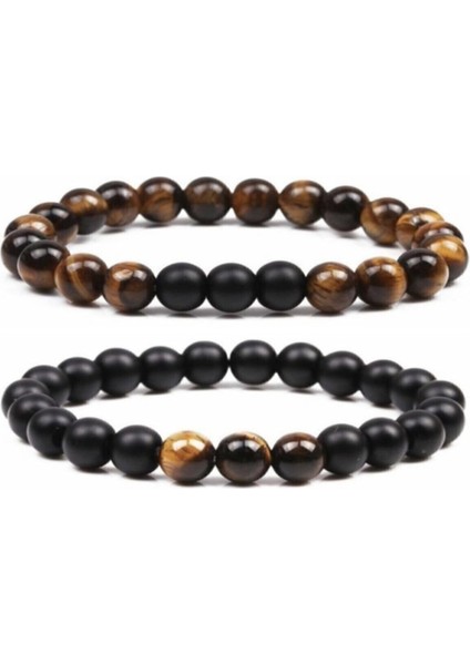 Şık Kahverengi Kaplangözü ve Oniks Bileklik Seti, Zarif Takı Seçeneği