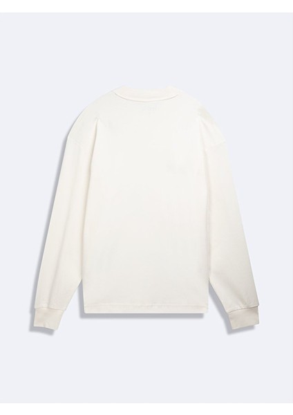 Uzun Kollu Bisiklet Yaka Basıc Beyaz Sweatshırt modelleri