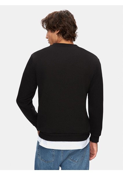 Uzun Kollu Sıfır Yaka Slogan Baskılı Siyah Sweatshırt modelleri