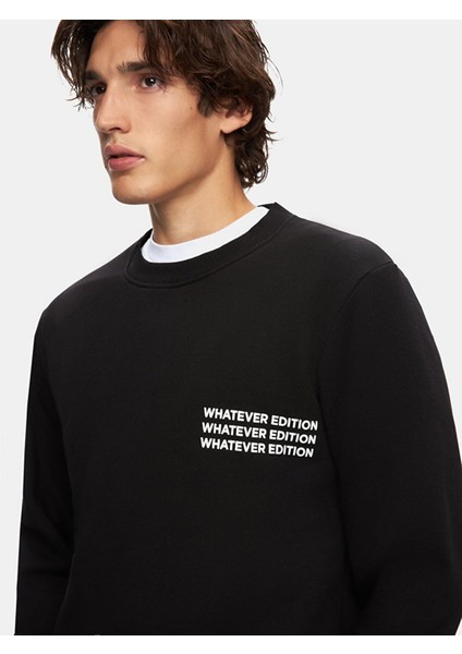 Uzun Kollu Sıfır Yaka Slogan Baskılı Siyah Sweatshırt fırsatları