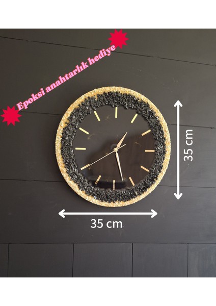 Duvar Saati - 35CM - Modern Dekoratif Duvar Saati - Epoksi Duvar Saati - El Yapımı Duvar Saati -Sarı ve Siyah Tasarım