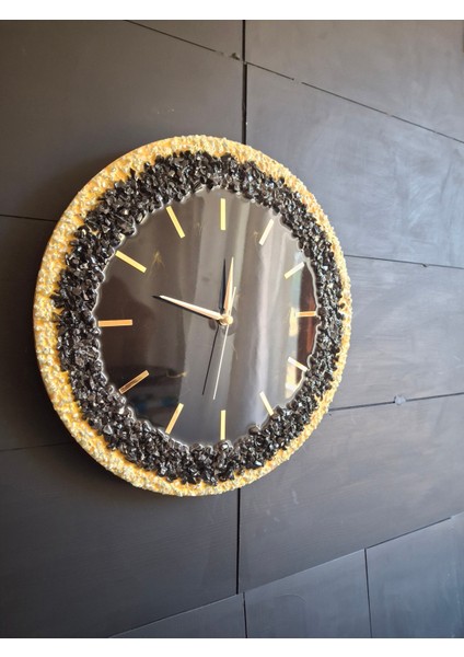 Duvar Saati - 35CM - Modern Dekoratif Duvar Saati - Epoksi Duvar Saati - El Yapımı Duvar Saati -Sarı ve Siyah Tasarım fiyatları