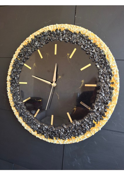 Duvar Saati - 35CM - Modern Dekoratif Duvar Saati - Epoksi Duvar Saati - El Yapımı Duvar Saati -Sarı ve Siyah Tasarım modelleri
