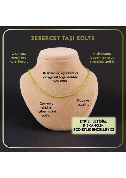 Doğal Zebercet Taş Kolye, 3mm, Çok Renkli, Şık ve Zarif Takı Seçeneği