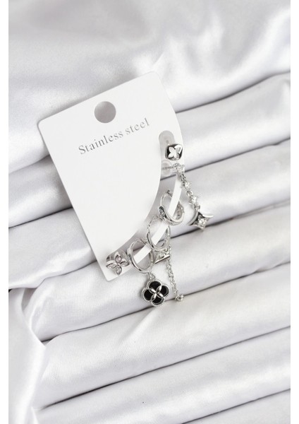 Bfs Pirinç Gümüş Renk Kadın Set Küpe