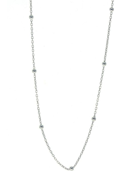 Beyaz Gümüş 45 cm Rodyumlu Top Top Zincir, Şık ve Dayanıklı Takı Aksesuarı