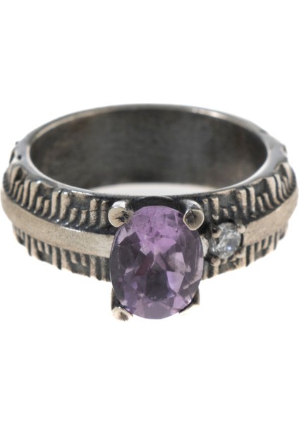 Mor Ametist Doğal Taş 925 Ayar Gümüş Şık Yüzük fiyatları