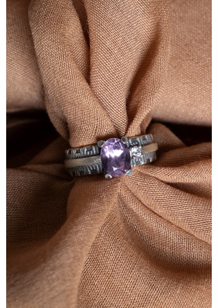 Mor Ametist Doğal Taş 925 Ayar Gümüş Şık Yüzük fırsatları