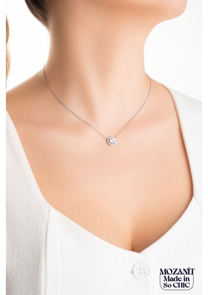Şık 45 cm Gümüş Kolye, Mozanit Taşlı, 18 Ayar Beyaz Altın Kaplama modelleri