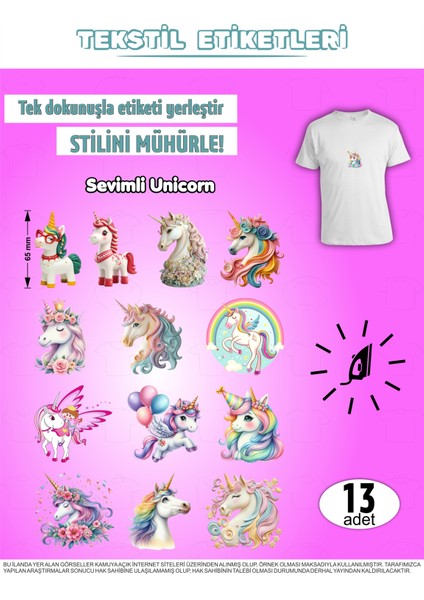 Ütü ile Yapışan Kıyafet Etiketi Unicorn 13Lü Set