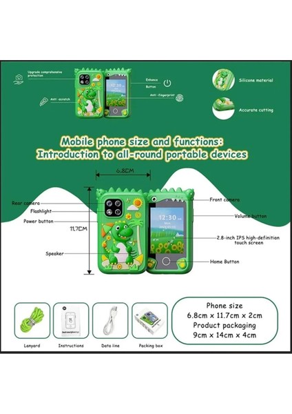 Çocuklar Için Eğitici Telefon Dokunmatik Ekran Çift Kameralı Fenerli Müzik Çalar Oyun Video Mor