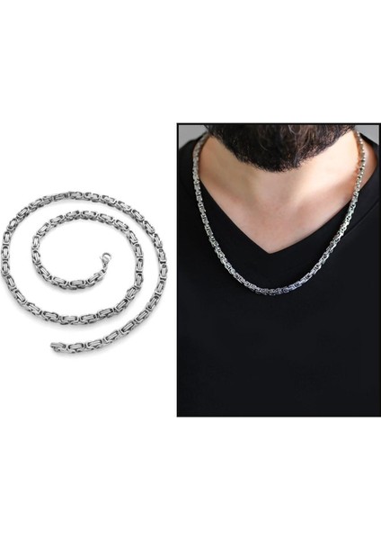 Gümüş Renk 5 mm Kalın Çelik Kral Zincir, Şık ve Dayanıklı Takı Aksesuarı modelleri