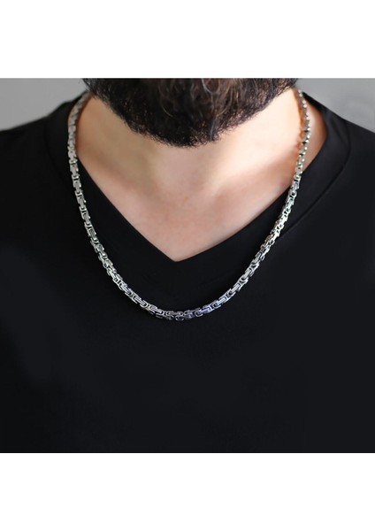 Gümüş Renk 5 mm Kalın Çelik Kral Zincir, Şık ve Dayanıklı Takı Aksesuarı indirimleri