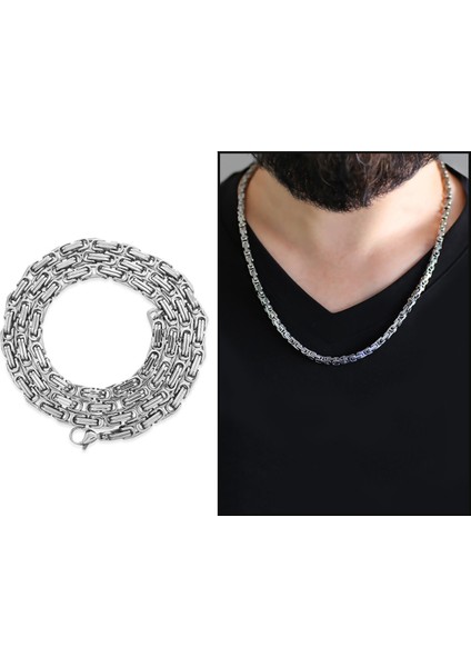 Gümüş Renk 5 mm Kalın Çelik Kral Zincir, Şık ve Dayanıklı Takı Aksesuarı