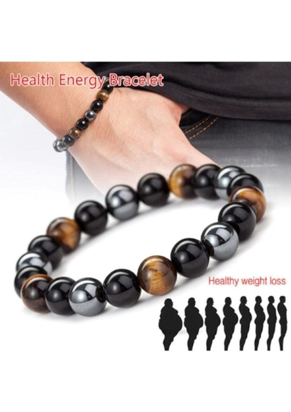 Renkli Kaplan Gözü ve Hematit Taş Bileklik, Şifa ve Enerji Dolu Tasarım