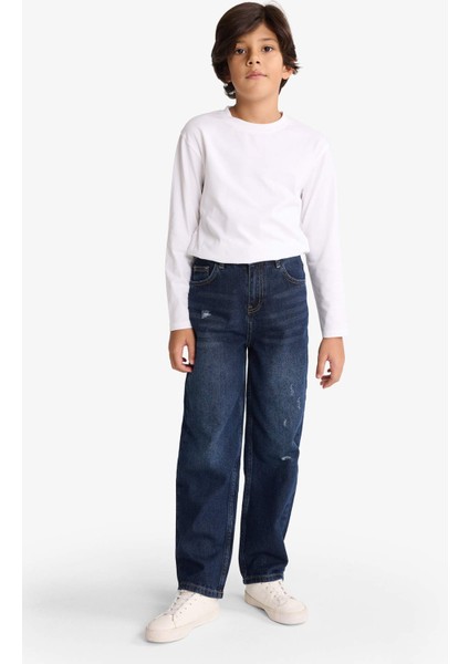 Erkek Çocuk Loose Fit Yırtık Detaylı Düz Paça Jean Pantolon G3069A825WN